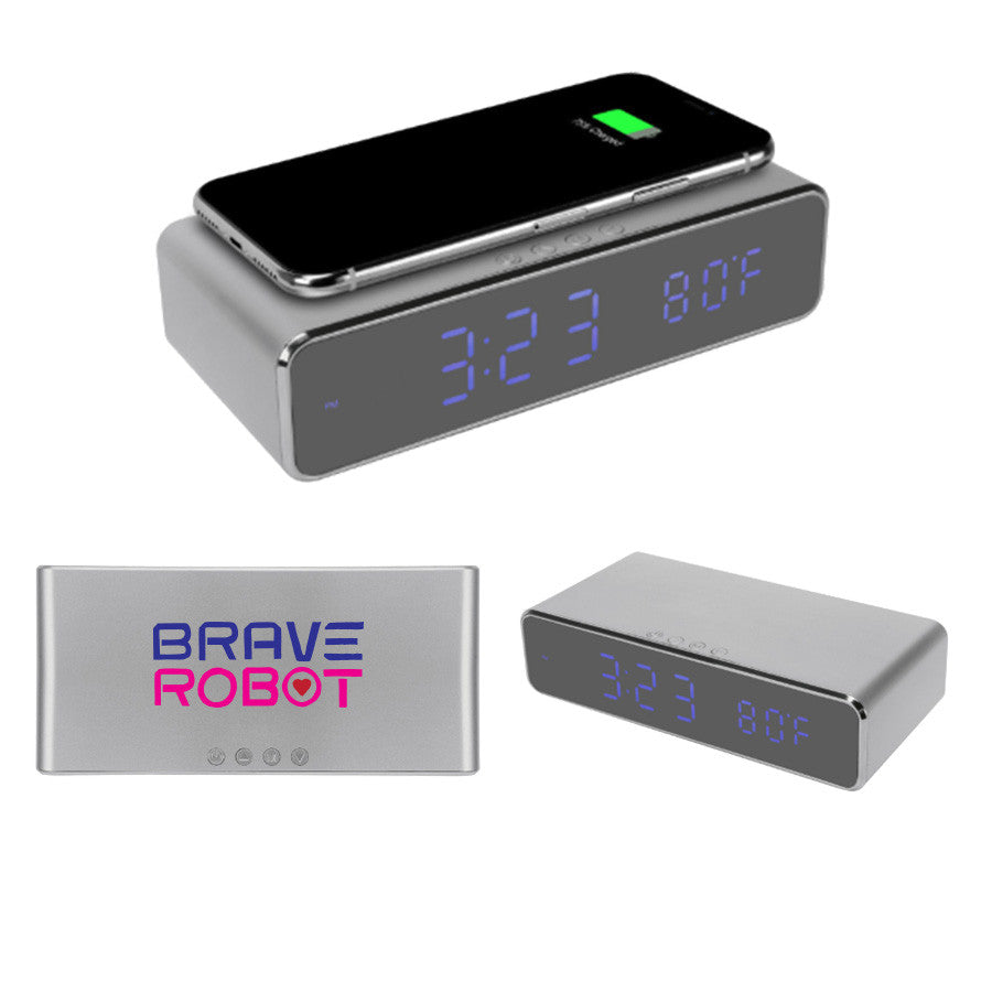 Con tu marca: Reloj despertador con cargador inalámbrico. Vista 2 del producto.