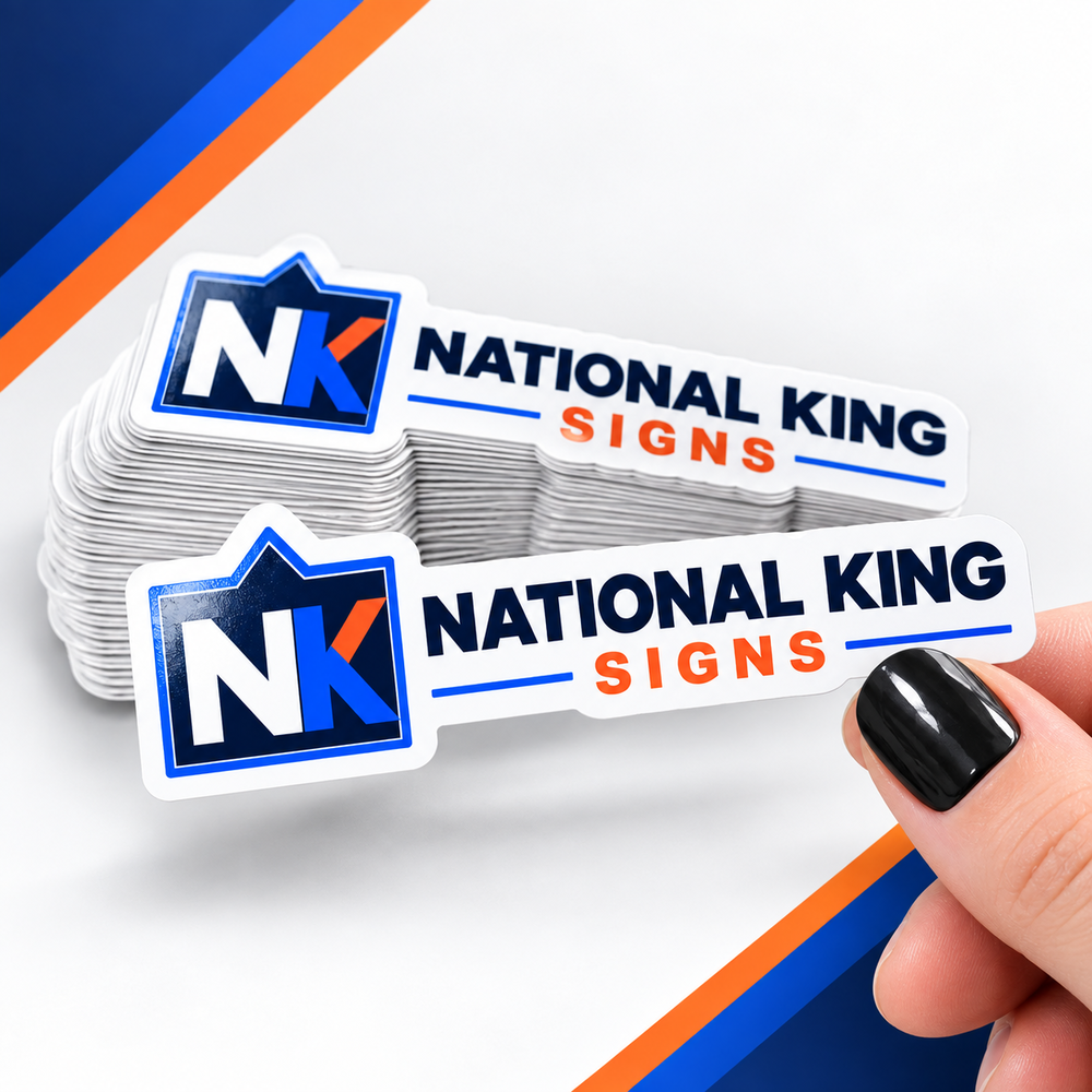 National King Signs square cover 1000 x 1000: Custom Die-Cut Vinyl Stickers — batch 08