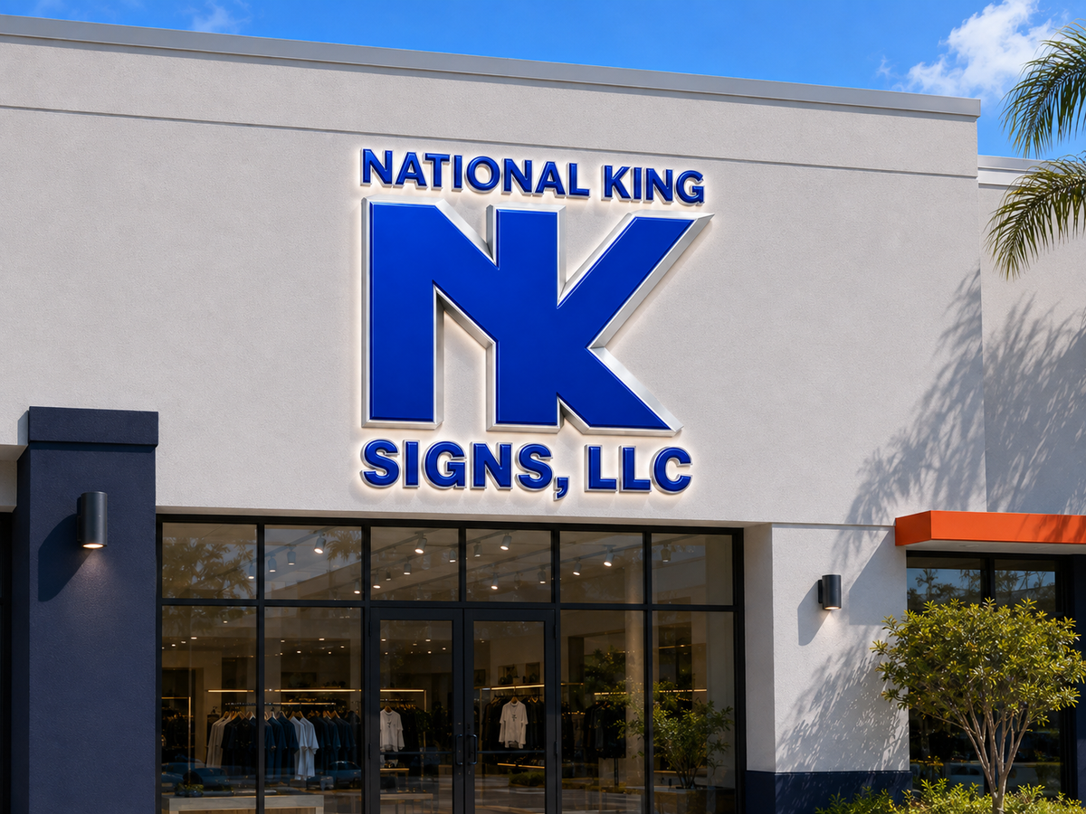 National King Signs branded storefront signage concept from the product catalog