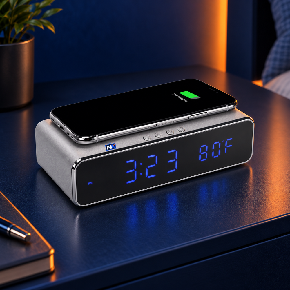 Con tu marca: Reloj despertador con cargador inalámbrico. Vista 1 del producto.