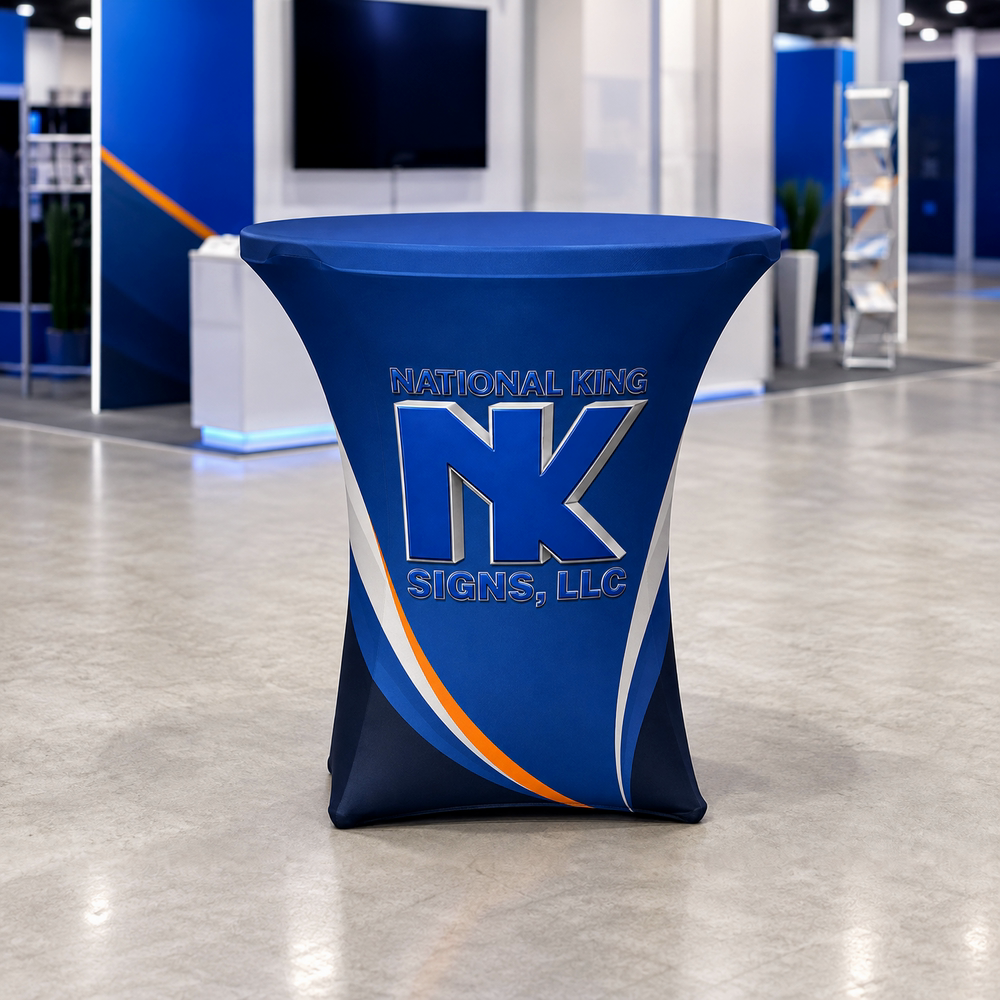National King Signs branded square cover 1000 x 1000: Premium Round Stretch Table Cover (Dye Sublimated)
