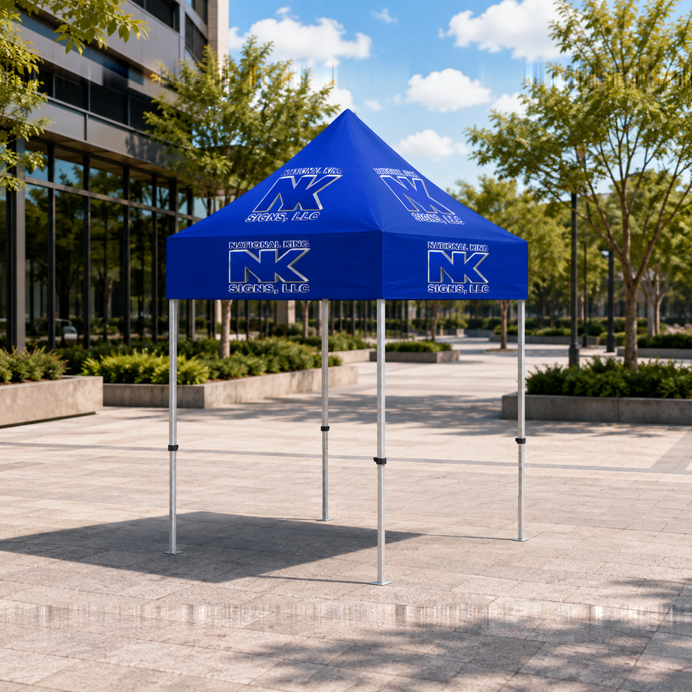 National King Signs branded square cover 1000 x 1000: Premium Aluminum 5' Tent Kit (Full-Bleed Dye Sublimation) 17" Valance