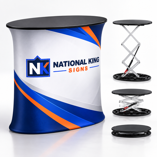 National King Signs square cover 1000 x 1000: Oval Collapsible Counter — batch 08