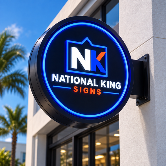 National King Signs square cover 1000 x 1000: Round Exterior Logo Cabinet Sign — batch 08