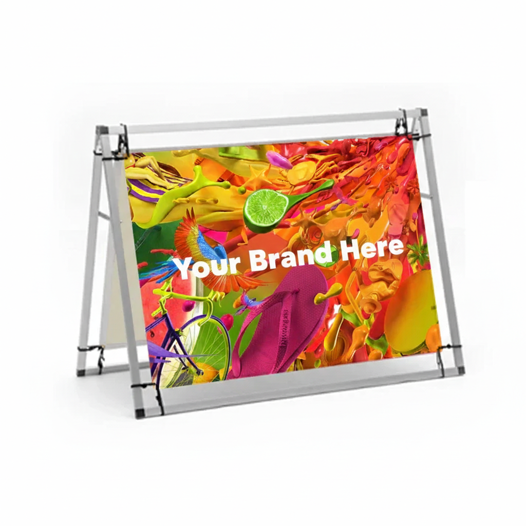 Portable custom A-frame banner for sidewalk promotions