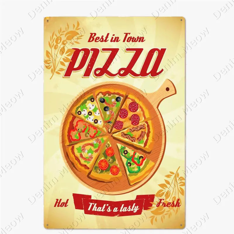 Carteles metálicos de pizza para cocina y pizzería, 20 × 30 cm. Vista 8 del producto.