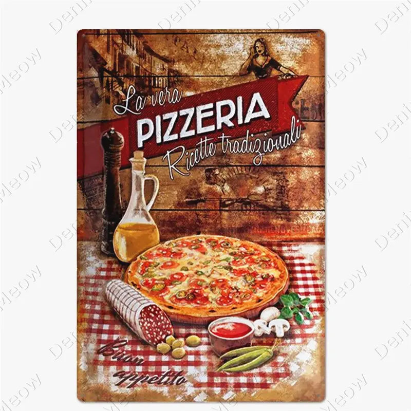Carteles metálicos de pizza para cocina y pizzería, 20 × 30 cm. Vista 7 del producto.