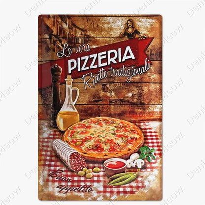 Carteles metálicos de pizza para cocina y pizzería, 20 × 30 cm. Vista 7 del producto.