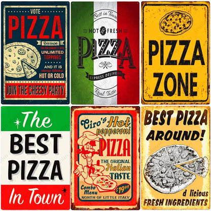 Carteles metálicos de pizza para cocina y pizzería, 20 × 30 cm. Vista 1 del producto.