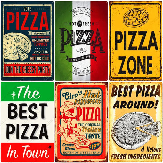 Carteles metálicos de pizza para cocina y pizzería, 20 × 30 cm. Vista 1 del producto.