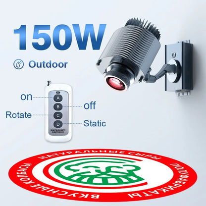 Proyector LED giratorio de logo gobo personalizado, impermeable IP67, para entradas y pisos de comercios en exteriores. Vista 7 del producto.