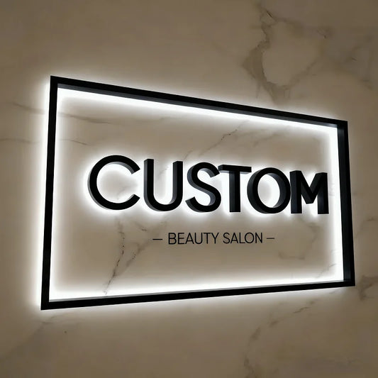 Cartel comercial 3D personalizado de gran tamaño, con logo y letras LED iluminadas, iluminación posterior o letras corpóreas para exteriores. Vista 1 del producto.