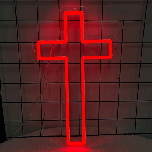 Cartel LED de cruz de Jesús, estilo neón. Vista 1 del producto.
