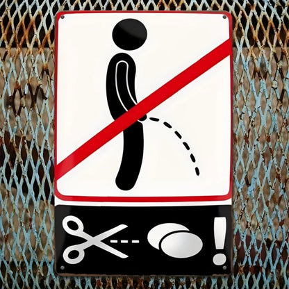 Carteles metálicos de prohibido orinar y advertencias humorísticas. Vista 1 del producto.