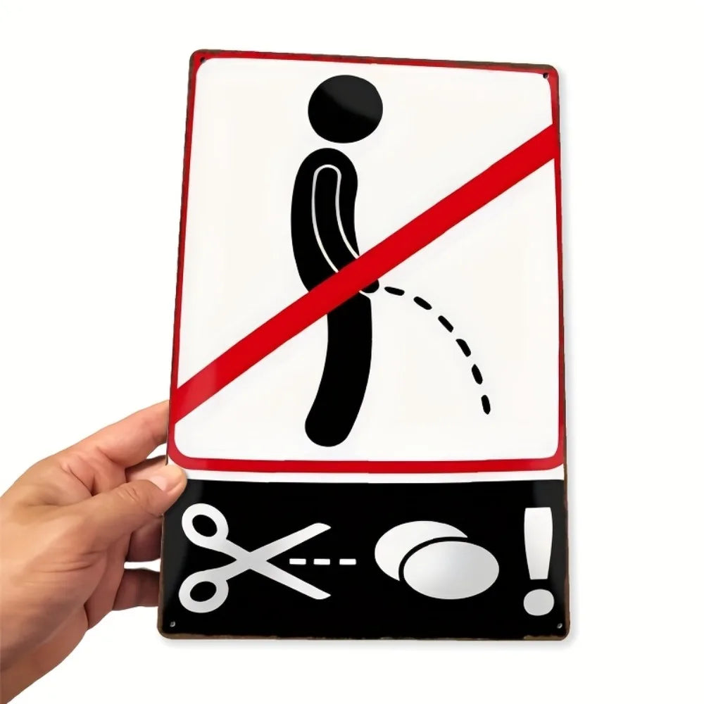 Carteles metálicos de prohibido orinar y advertencias humorísticas. Vista 5 del producto.