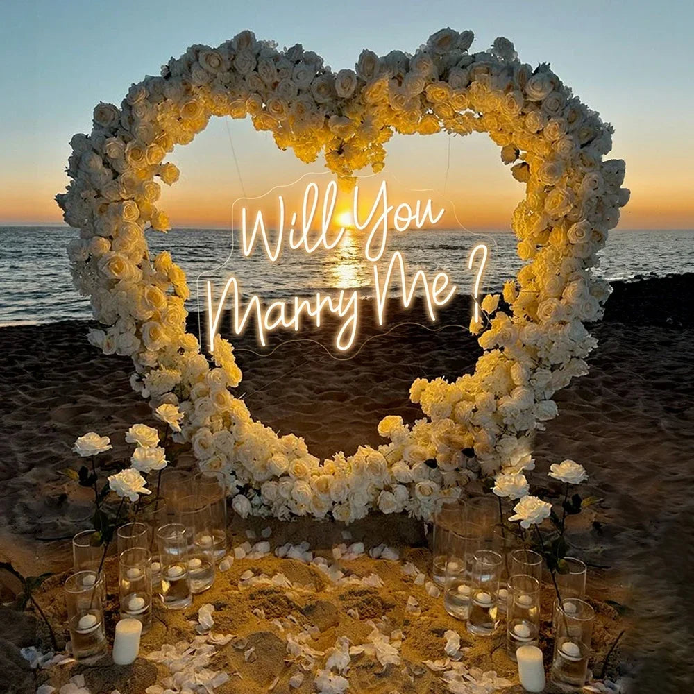 Will You Marry Me? Neon Sign Engagement Party Marriage Proposal Neon Light Decor Wedding Grass Wall Backdrop Decoration Sign