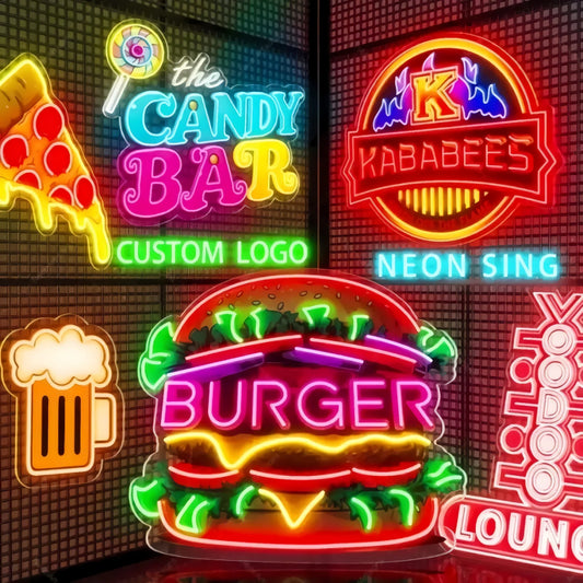 Cartel LED de estilo neón personalizado con logo, para tiendas, bares, salones, cafés, restaurantes, bodas o decoración del hogar. Vista 1 del producto.