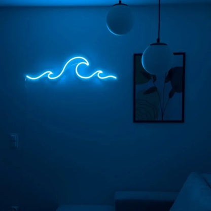 Luz de pared LED de ola marina, estilo neón. Vista 2 del producto.