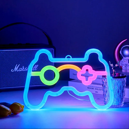 Luz LED de estilo neón con forma de control de videojuegos. Vista 1 del producto.