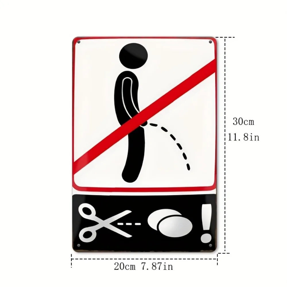 Carteles metálicos de prohibido orinar y advertencias humorísticas. Vista 2 del producto.
