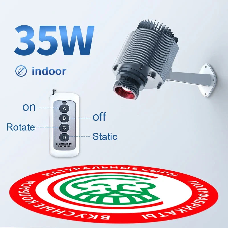 Proyector LED giratorio de logo gobo personalizado, impermeable IP67, para entradas y pisos de comercios en exteriores. Vista 8 del producto.