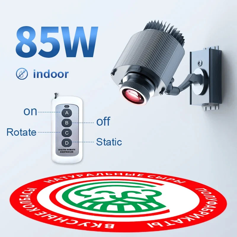 Proyector LED giratorio de logo gobo personalizado, impermeable IP67, para entradas y pisos de comercios en exteriores. Vista 22 del producto.