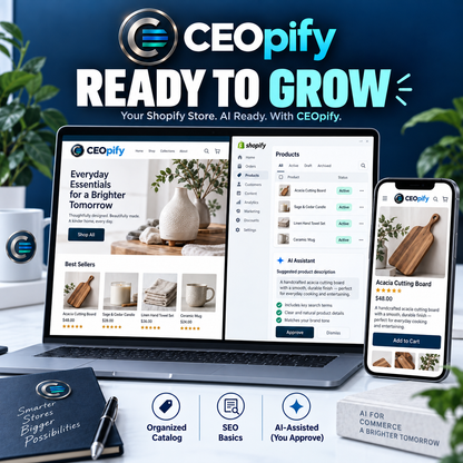 CEOpify branded concept, step 3 of 3: Install AI in your Shopify store!