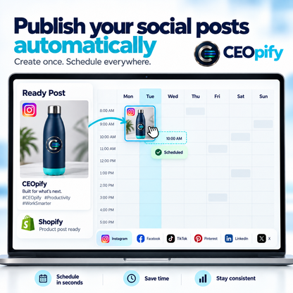 CEOpify branded concept, step 2 of 3: Publish your social posts automatically!