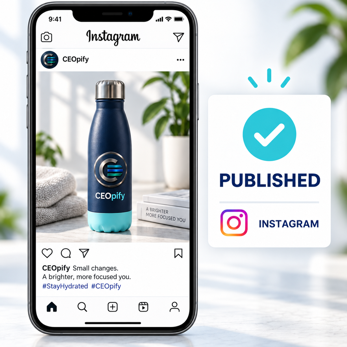 CEOpify branded concept, step 3 of 3: Publish your social posts automatically!