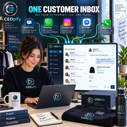 CEOpify branded concept, step 1 of 3: Connect AI customer service across every channel!