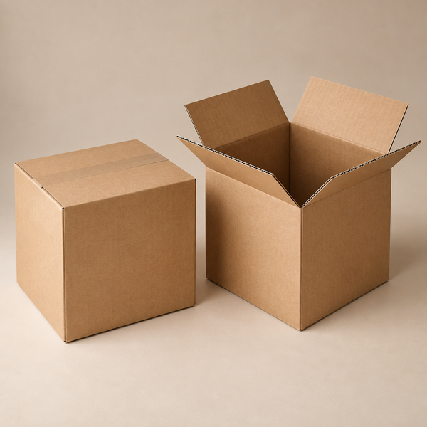 Illustrative AI concept of custom printed shipping boxes, blank and unbranded; illustrative AI concept, not a supplier sample