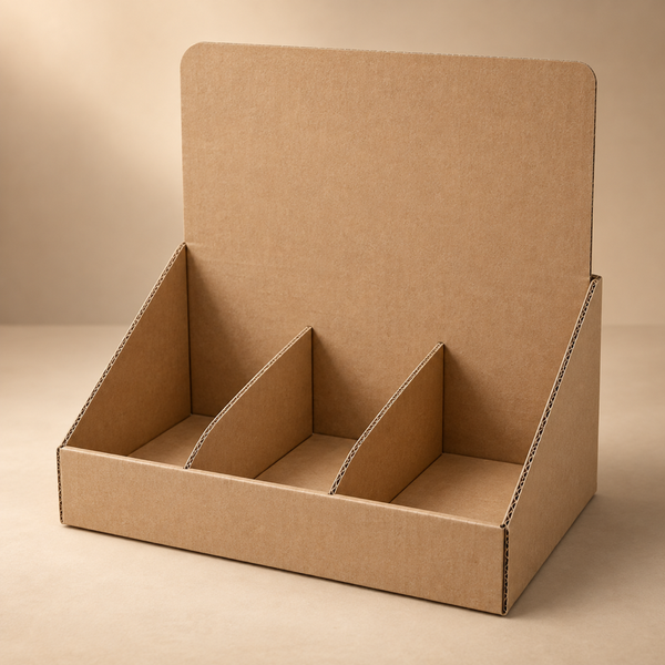 Illustrative AI concept of custom retail display packaging, blank and unbranded; illustrative AI concept, not a supplier sample
