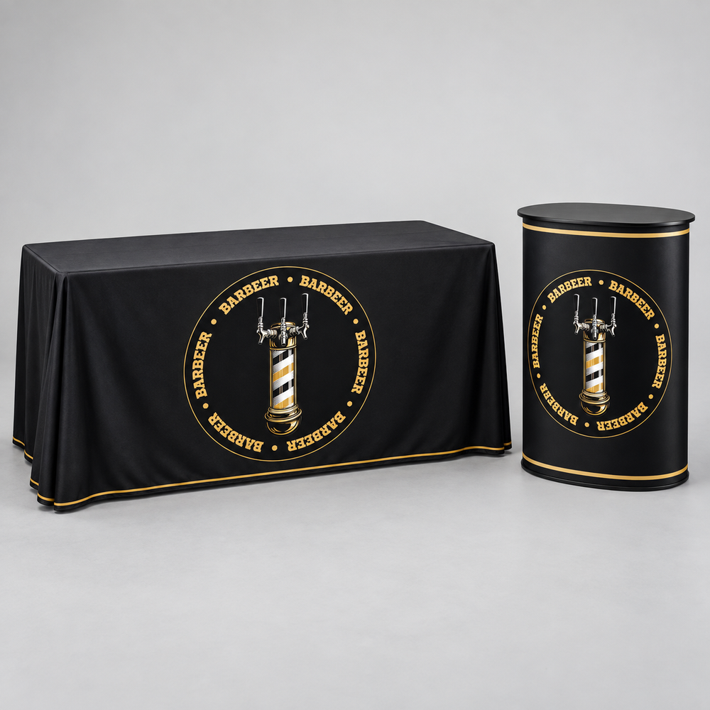 Kit de mantel y mostrador portátil BARBEER. Vista 1 del producto. Concepto ilustrativo creado con IA; el diseño final se confirma antes de producir.