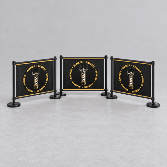 BARBEER Café Barrier Set | 3 Independent Branded Modules. AI-generated branding mockup; final proof approved before production.